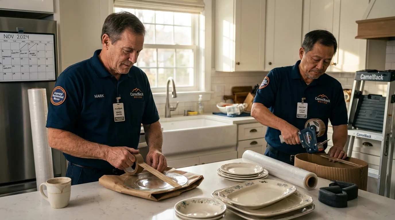 Professional crew packing kitchen dishware in DeBary, FL